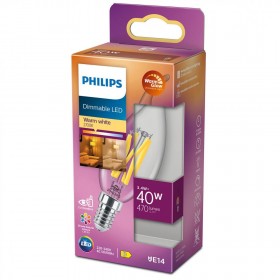 Bec LED Philips Classic BA35, EyeComfort, E14, 3.4W (40W), 470 lm, lumina calda (2200-2700K), dimabil, cu filament