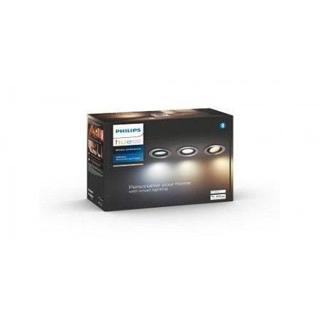 3 Spoturi LED incastrate Philips Hue Milliskin, Bluetooth, GU10, 3x5W (50W), 1050 lm, lumina alba (2200-6500K), IP20, 9cm, Argin