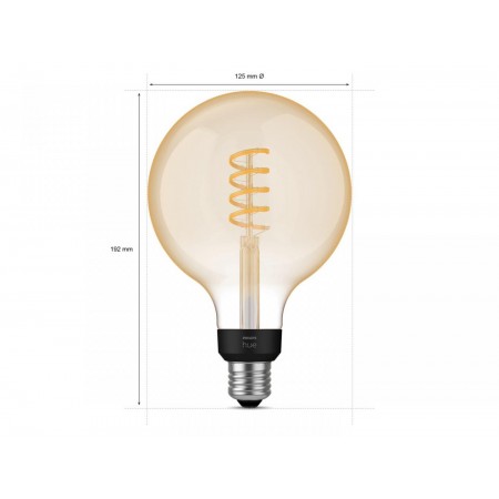 Bec LED inteligent vintage (decorativ) Philips Hue Filament Glob G125, Bluetooth, E27, 7W (40W), 550 lm, lumina alba (2200-4500K