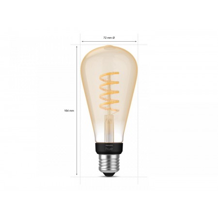 Bec LED inteligent vintage (decorativ) Philips Hue Filament Edison ST72, Bluetooth, E27, 7W (40W), 550 lm, lumina alba (2200-450