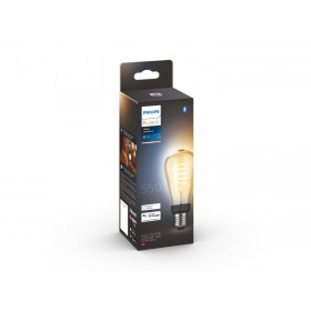 Bec LED inteligent vintage (decorativ) Philips Hue Filament Edison ST64, Bluetooth, E27, 7W (40W), 550 lm, lumina alba (2200-450
