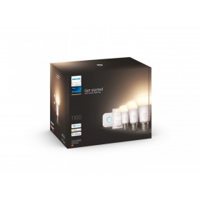 Pachet 3 Becuri LED inteligente Philips Hue A60, Bluetooth, E27, 9.5W (75W), 1055 lm, lumina calda (2700K) + Consola Hue Bridge 