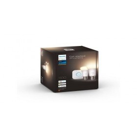 Pachet 2 Becuri LED RGB inteligente Philips Hue A60, E27, 9.5W (75W), 1055 lm, lumina calda (2700K) + Consola Hue Bridge