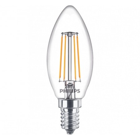 3 Becuri LED Philips Classic B35, E14, 4.3W (40W), 470 lm, lumina calda (2700K), cu filament