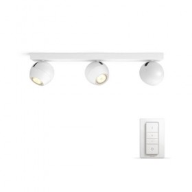 Spot LED Triplu Philips Hue Buckram, Bluetooth, 3xGU10, 3x5W, 1050 lm, lumina alba (2200-6500K), IP20, Metal, Alb, Intrerupator 