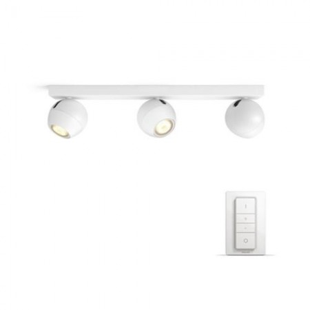 Spot LED Triplu Philips Hue Buckram, Bluetooth, 3xGU10, 3x5W, 1050 lm, lumina alba (2200-6500K), IP20, Metal, Alb, Intrerupator 