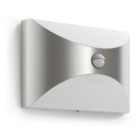 Aplica LED pentru exterior cu senzor de miscare Philips Herb, 6W (47W), 600 lm, lumina calda (2700K), IP44, 105x230x162mm, Inox